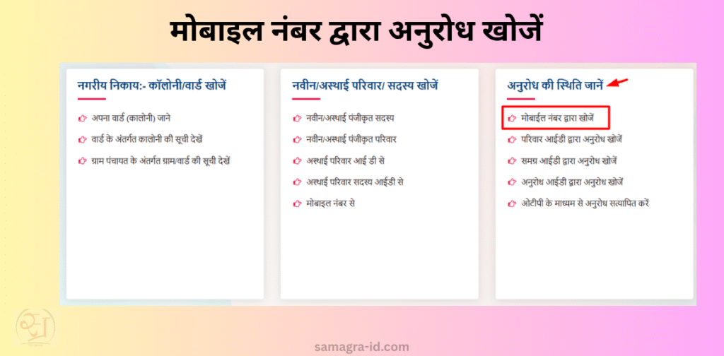 मोबाइल नंबर से आवेदन स्टेटस चेक करें